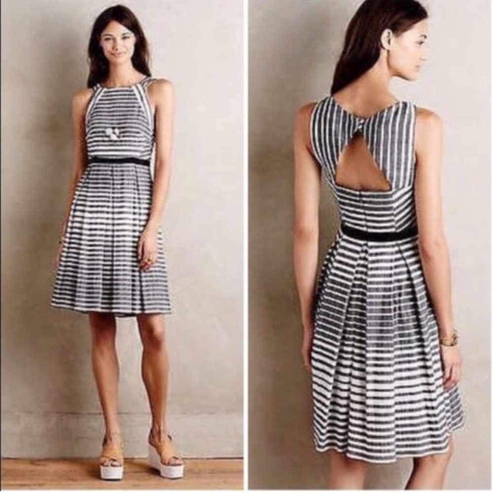 Anthropologie Eva Franco black and white striped lined dress.